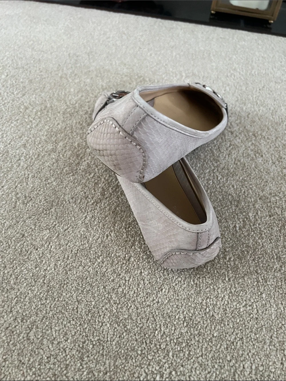Michael Kors Light Taupe Snake-Embossed MK Logo Flats